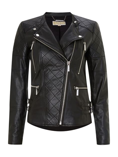 michael kors black leather biker jacket|Crinkled Leather Biker Jacket .